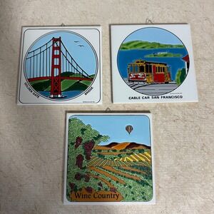 Vintage 80's San Francisco Ceramic Wall Art Golden Gate‎ Cable Car Vasil & Black